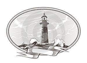 Lighthouse Engraving Emblem Illustration