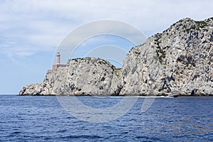 Lighthouse `Faro di Punta Carena`, Anacapri, Capri island, Italy.