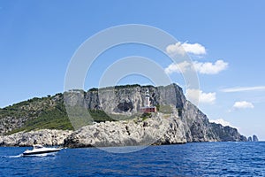 Lighthouse `Faro di Punta Carena`, Anacapri, Capri island, Italy.