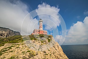 The Lighthouse Faro Di Punta Carena on the island Capri, Italy