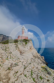 The Lighthouse Faro Di Punta Carena on the island Capri, Italy