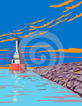 Lighthouse at Fj Mclain State Park on the Keweenaw Peninsula Houghton County Michigan USA WPA Poster Art photo