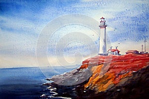 Lighthouse & Flower Valley-Watercolor on paper Painting