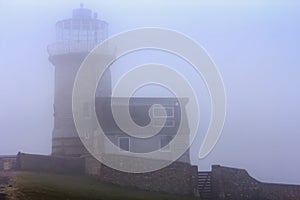 Lighthouse and fog, Sussex, England, Great Britain.