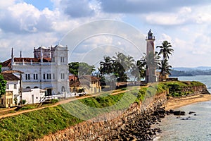 Lighthouse in fort Gale at Sri Lanka seascape