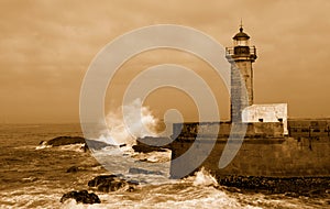 Lighthouse in Foz of Douro, Portugal,