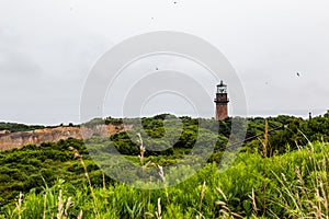 Lighthouse Gay Head Martha`s Vineyard near collapsing cliff