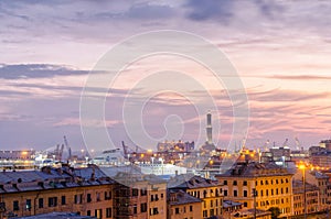 Lighthouse of Genoa at dusk