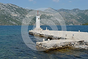 Lighthouse on Gospa Od Skprjela and islands Montenegro