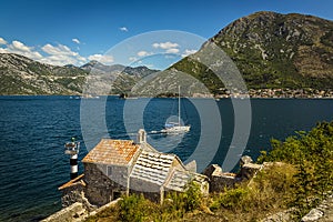 A lighthouse guards the entrance to the Bay of Kotor, Montenegro