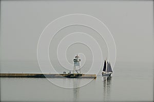 Lighthouse at harbor in Grand Marais, Minnesota