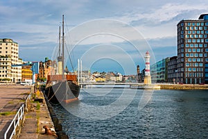 Lighthouse in Harbor of Malmo Sweden