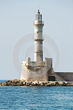 Lighthouse at the harbour of Chania, Crete, Greece