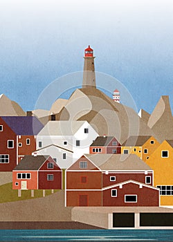 Lighthouse and houses