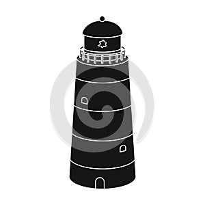 Lighthouse icon in black style isolated on white background. Rest and travel symbol stock vector illustration.