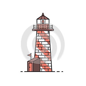 Lighthouse icon in flat design. Sea guide tower vector illustration. Light house vector icon