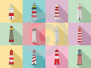 Lighthouse icon set, flat style