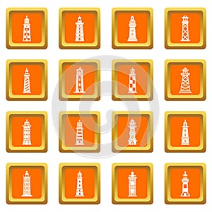 Lighthouse icons set orange square vector