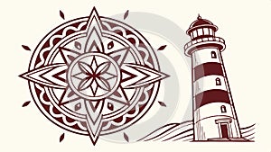 Lighthouse illustration combined with abstract geometric patterns vector design Generative AI