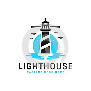 Lighthouse inspiration illustration logo on the beach