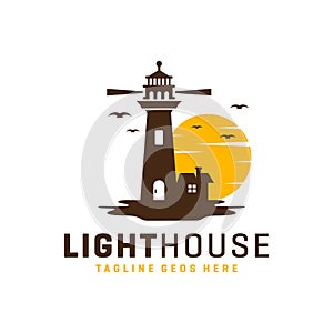 Lighthouse inspiration illustration logo on the beach