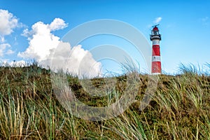 Lighthouse on island of Ameland with blue sky, The Netherlands