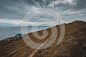 Lighthouse on the island of Mykines, Faroe