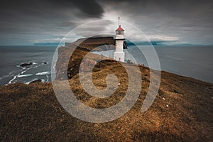 Lighthouse on the island of Mykines, Faroe
