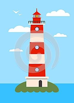 Lighthouse on Island with Navigation Light