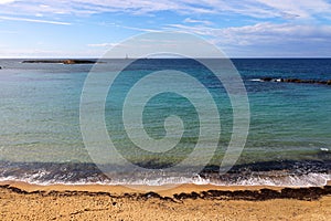 The lighthouse of Island Sant\'Andrea, Gallipoli, Apulia, Italy.