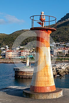 Lighthouse at Kalk harbor in False Bay in Capetown South Africa