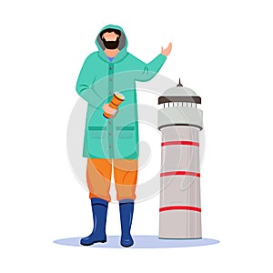 Lighthouse keeper flat vector illustration