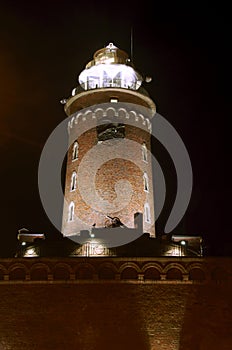 Lighthouse in Kolobrzeg by night