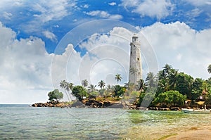 Lighthouse, lagoon and palms Matara Sri Lanka