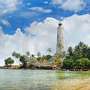 Lighthouse, lagoon and tropical palms Matara Sri Lanka