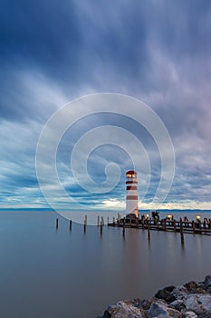 Lighthouse at Lake Neusiedl at sunset