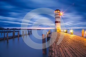 Lighthouse at Lake Neusiedl at sunset