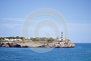 lighthouse on a land tongue in the ocean