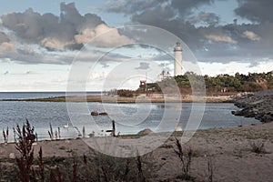 Lighthouse Lange Erik in the north of the island of Öland in the east of Sweden during sunset