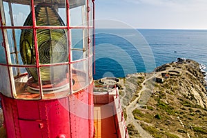 Lighthouse lantern and lens aerial view