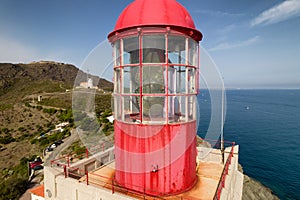 Lighthouse lantern and lens aerial view