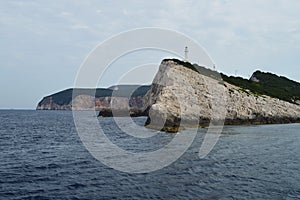 Lighthouse on Lefkada cape - the most southern point of Lefkada Island, Greece