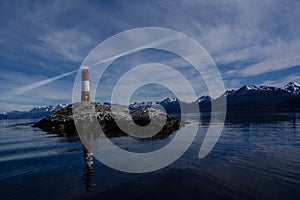 Lighthouse Les eclaireurs in Beagle Channel near Ushuaia in the