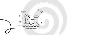 Lighthouse line icon. Beacon tower sign. Searchlight. Continuous line with curl. Vector