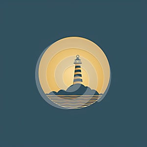 Sea Lighthouse Icon Design Illustration In Dark Gold And Light Aquamarine