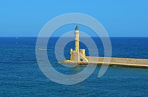 Lighthouse in the Mediterranean at Chania, Crete. Greece