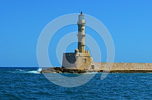 Lighthouse in the Mediterranean at Chania, Crete. Greece