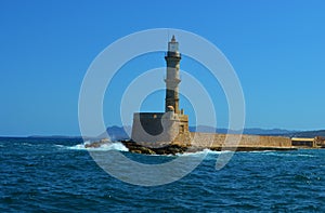 Lighthouse in the Mediterranean at Chania, Crete. Greece