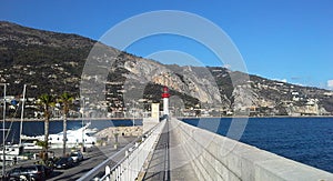 Lighthouse of Menton, a commune in the Alpes-Maritimes department in the Provence-Alpes-Cote of Azur region in southeastern France