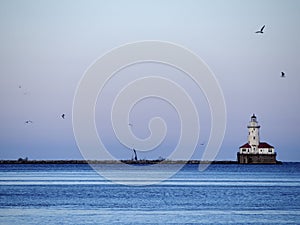 Lighthouse in the Michigan lake